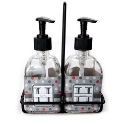 Red & Gray Polka Dots Glass Soap & Lotion Bottles (Personalized)