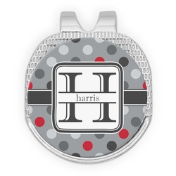 Red & Gray Polka Dots Golf Ball Marker - Hat Clip - Silver