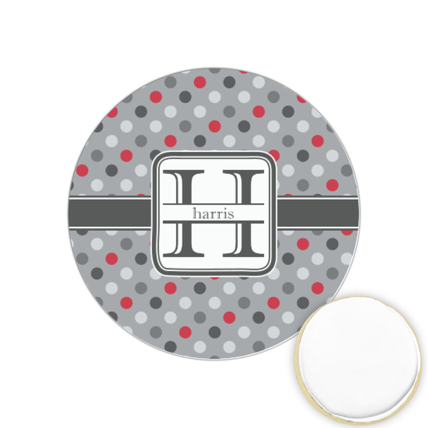 Custom Red & Gray Polka Dots Printed Cookie Topper - 1.25" (Personalized)