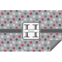 Red & Gray Polka Dots Indoor / Outdoor Rug - 6'x8' w/ Name and Initial