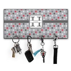 Red & Gray Polka Dots Key Hanger w/ 4 Hooks w/ Name and Initial