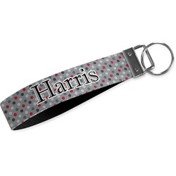 Red & Gray Polka Dots Wristlet Webbing Keychain Fob (Personalized)