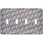 Red & Gray Polka Dots Light Switch Cover (4 Toggle Plate)