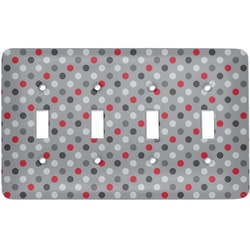 Red & Gray Polka Dots Light Switch Cover (4 Toggle Plate)