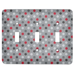 Red & Gray Polka Dots Light Switch Cover (3 Toggle Plate)