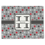 Red & Gray Polka Dots Single-Sided Linen Placemat - Single w/ Name and Initial