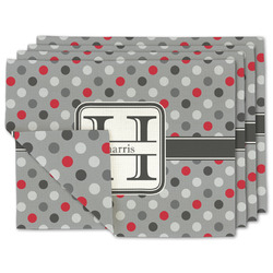 Red & Gray Polka Dots Double-Sided Linen Placemat - Set of 4 w/ Name and Initial