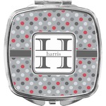 Red & Gray Polka Dots Compact Makeup Mirror (Personalized)