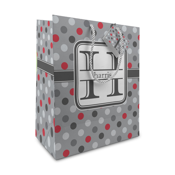 Custom Red & Gray Polka Dots Medium Gift Bag (Personalized)