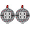 Red & Gray Polka Dots Metal Ball Ornament - Front and Back