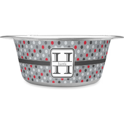 Red & Gray Polka Dots Stainless Steel Dog Bowl - Medium (Personalized)