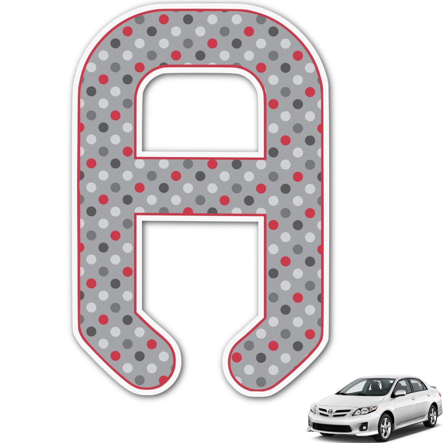 Custom Red & Gray Polka Dots Monogram Car Decal (Personalized