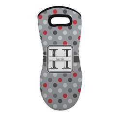 Red & Gray Polka Dots Neoprene Oven Mitt w/ Name and Initial
