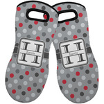 Red & Gray Polka Dots Neoprene Oven Mitts - Set of 2 w/ Name and Initial