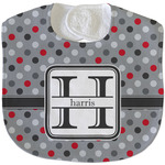 Red & Gray Polka Dots Velour Baby Bib w/ Name and Initial