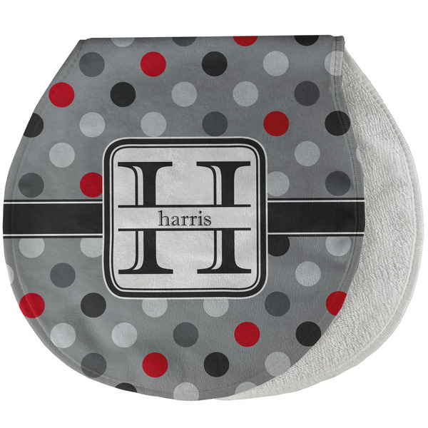 Custom Red & Gray Polka Dots Burp Pad - Velour w/ Name and Initial