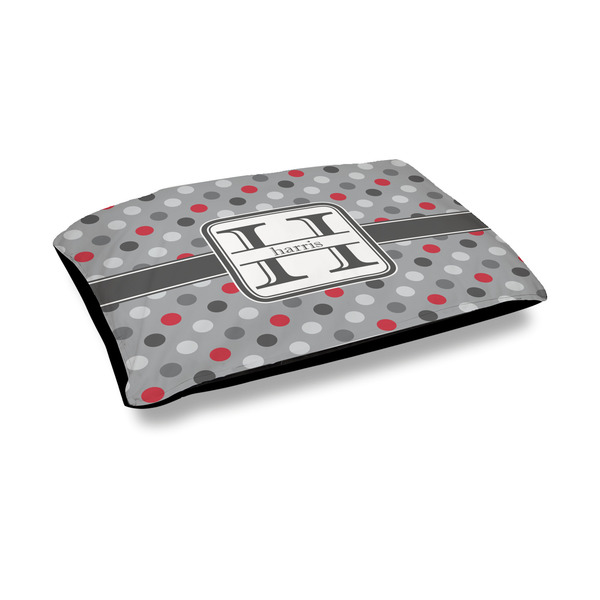 Custom Red & Gray Polka Dots Outdoor Dog Bed - Medium (Personalized)