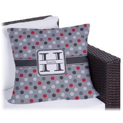 Red & Gray Polka Dots Outdoor Pillow - 18" (Personalized)