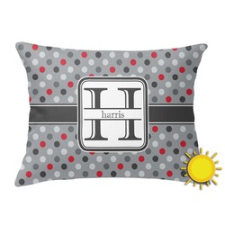 Red & Gray Polka Dots Outdoor Throw Pillow (Rectangular) (Personalized)