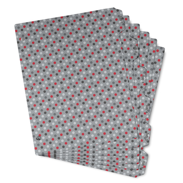 Custom Red & Gray Polka Dots Binder Tab Divider - Set of 6 (Personalized)