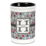 Red & Gray Polka Dots Ceramic Pencil Holders - Black