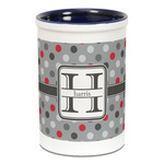 Red & Gray Polka Dots Ceramic Pencil Holders - Blue