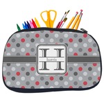 Red & Gray Polka Dots Neoprene Pencil Case - Medium w/ Name and Initial