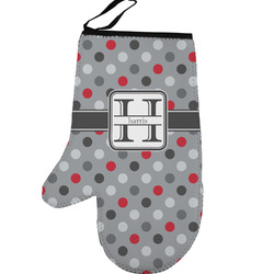 Red & Gray Polka Dots Left Oven Mitt (Personalized)