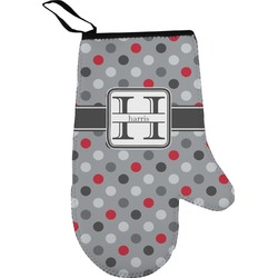 Red & Gray Polka Dots Right Oven Mitt (Personalized)