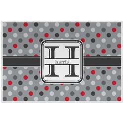 Red & Gray Polka Dots Laminated Placemat w/ Name and Initial