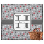 Red & Gray Polka Dots Outdoor Picnic Blanket (Personalized)