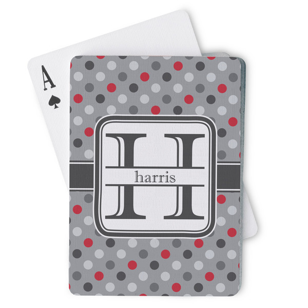 Custom Red & Gray Polka Dots Playing Cards (Personalized)