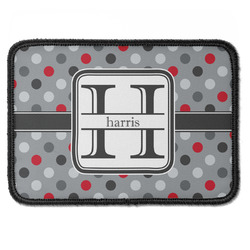 Red & Gray Polka Dots Iron On Rectangle Patch w/ Name and Initial