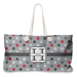Red & Gray Polka Dots Large Tote Bag with Rope Handles (Personalized)
