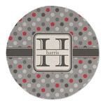 Red & Gray Polka Dots Round Linen Placemat (Personalized)