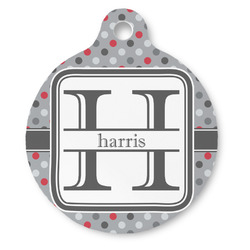 Red & Gray Polka Dots Round Pet ID Tag - Large (Personalized)