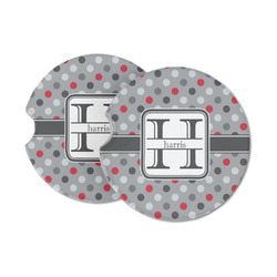 Red & Gray Polka Dots Sandstone Car Coasters - Set of 2 (Personalized)