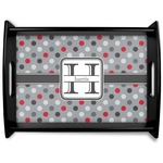 Red & Gray Polka Dots Black Wooden Tray - Large (Personalized)