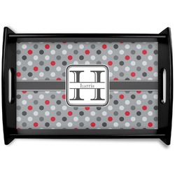 Red & Gray Polka Dots Black Wooden Tray - Small (Personalized)