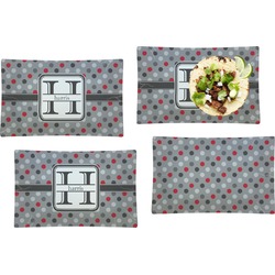 Red & Gray Polka Dots Set of 4 Glass Rectangular Lunch / Dinner Plate (Personalized)