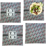 Red & Gray Polka Dots Set of 4 Glass Square Lunch / Dinner Plate 9.5" (Personalized)