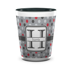 Red & Gray Polka Dots Ceramic Shot Glass - 1.5 oz - Two Tone - Single (Personalized)