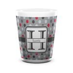 Red & Gray Polka Dots Ceramic Shot Glass - 1.5 oz - White - Set of 4 (Personalized)