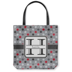 Red & Gray Polka Dots Canvas Tote Bag - Medium - 16"x16" (Personalized)