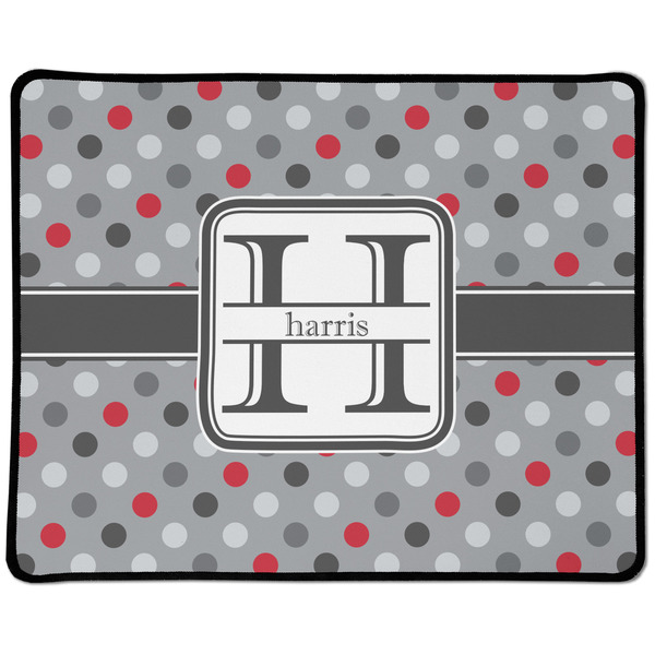 Custom Red & Gray Polka Dots Large Gaming Mouse Pad - 12.5" x 10" (Personalized)