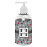 Red & Gray Polka Dots Plastic Soap / Lotion Dispenser (8 oz - Small - White) (Personalized)