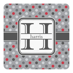 Red & Gray Polka Dots Square Decal - XLarge (Personalized)