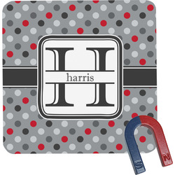 Red & Gray Polka Dots Square Fridge Magnet (Personalized)