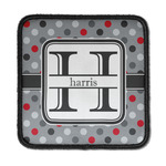 Red & Gray Polka Dots Iron On Square Patch w/ Name and Initial