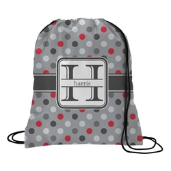 Red & Gray Polka Dots Drawstring Backpack - Large (Personalized)